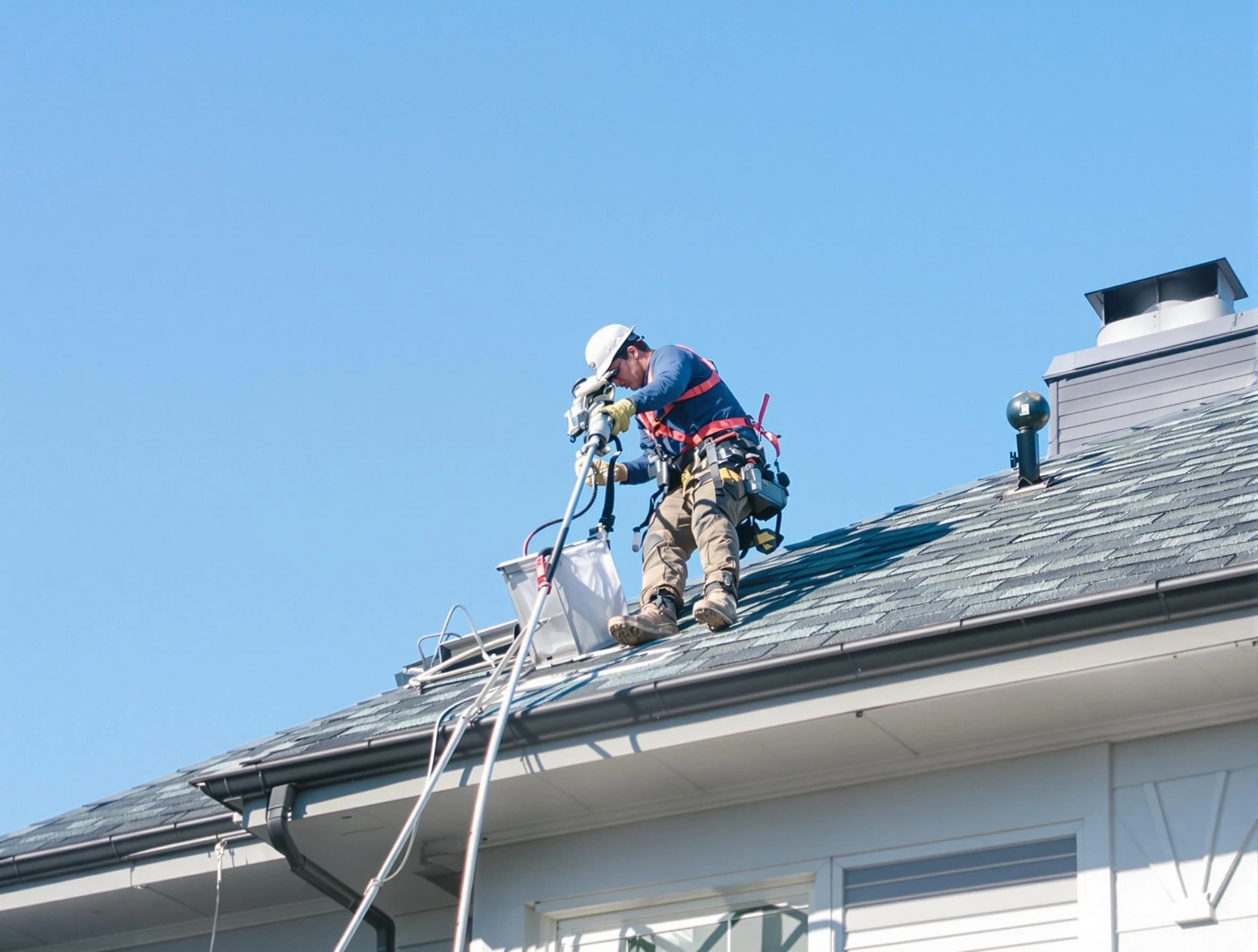 Conley Dryer Vent Cleaning certified technician cleaning a roof-mounted dryer vent system in Conley