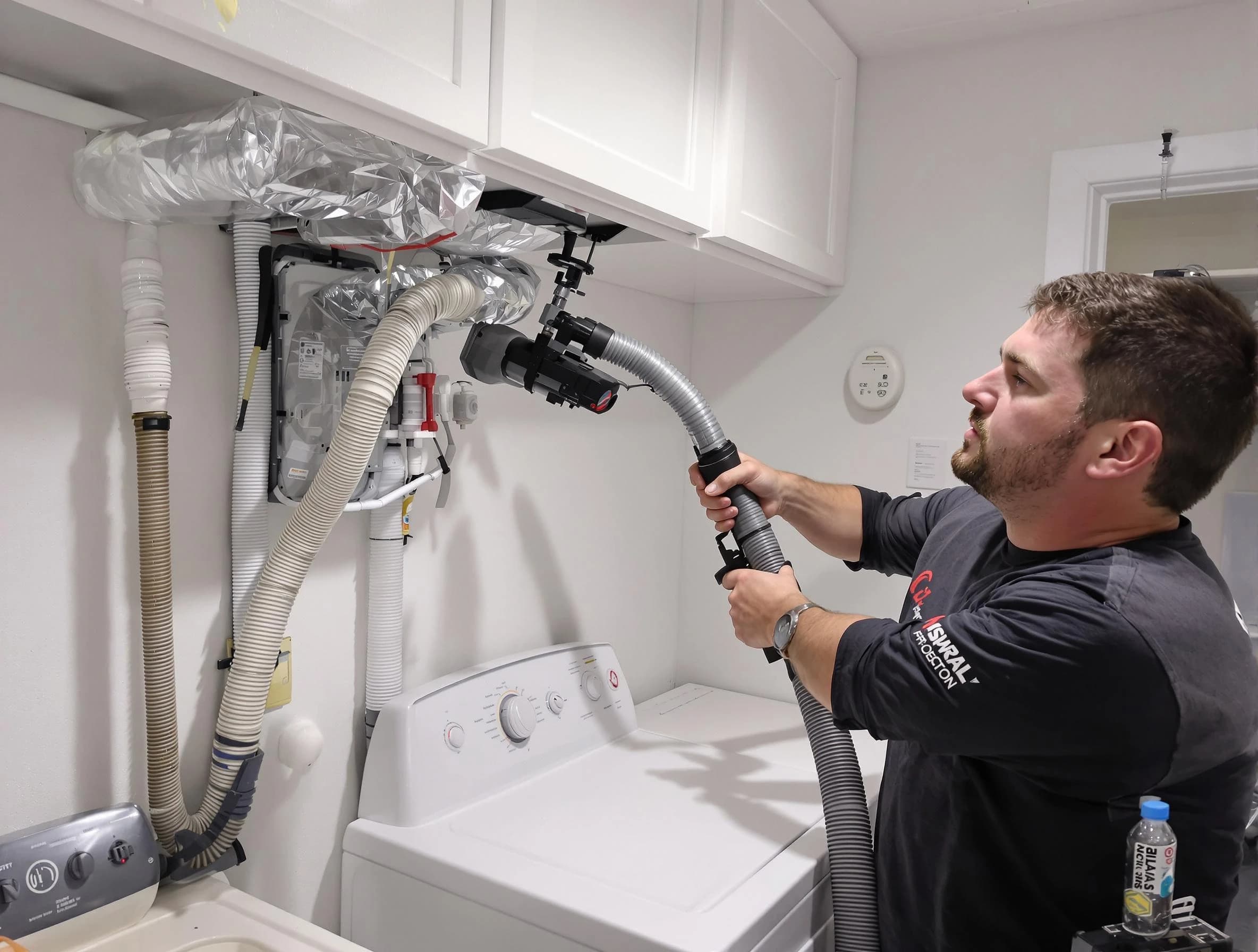 Conley Dryer Vent Cleaning certified technician performing safety-focused gas dryer vent cleaning in Conley